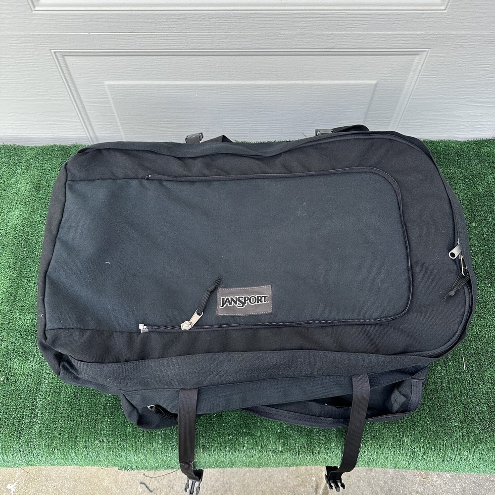 Vintage Jansport Large Black Nylon Convertible Travel Duffle Bag Hiking Backpack